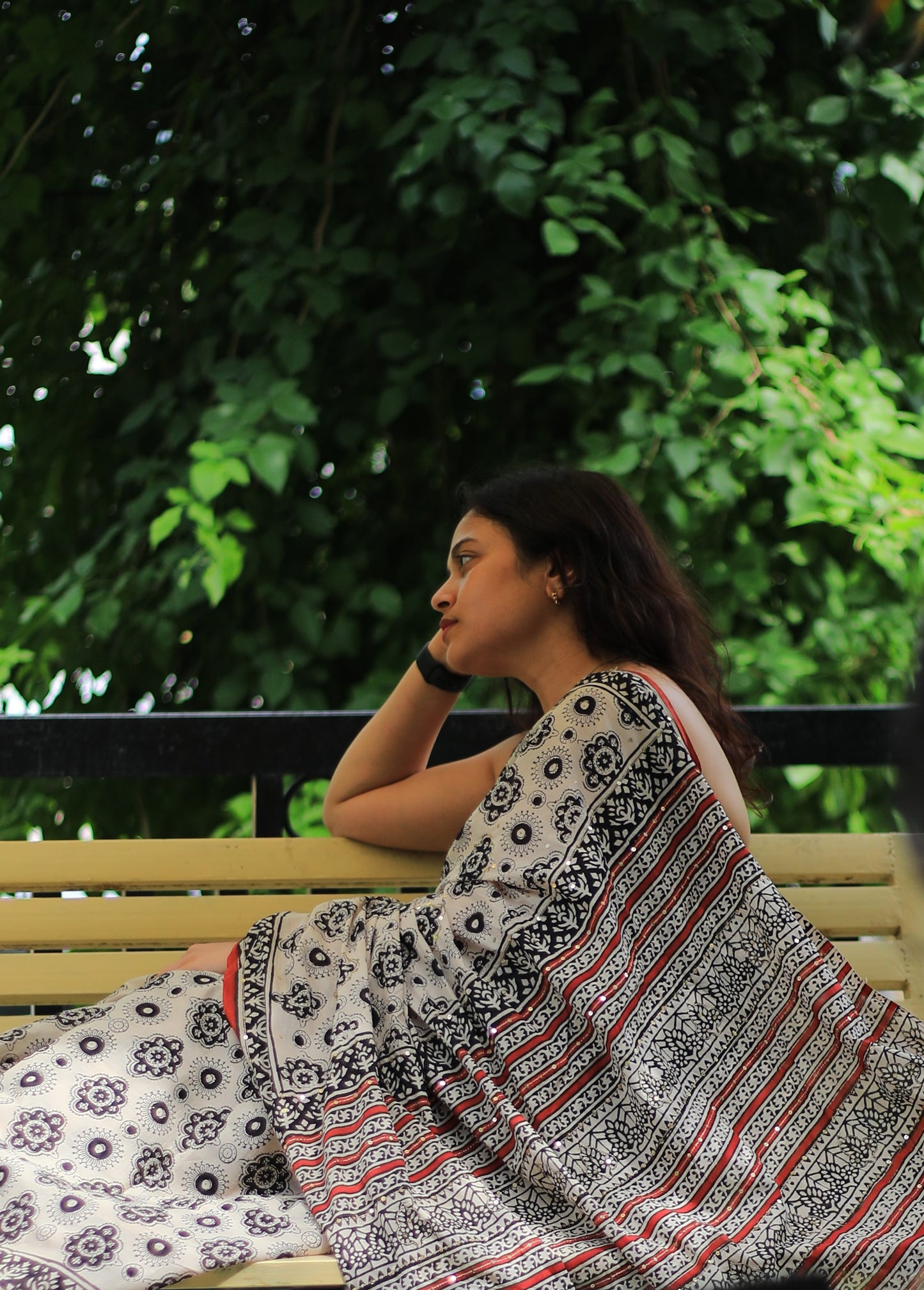 Aabha Cotton Mulmul Hand Block Print Hand embroidered saree