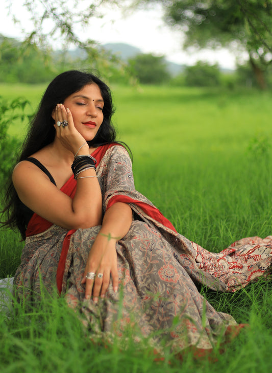 Noor Cotton Mulmul Hand Block Print Hand embroidered saree