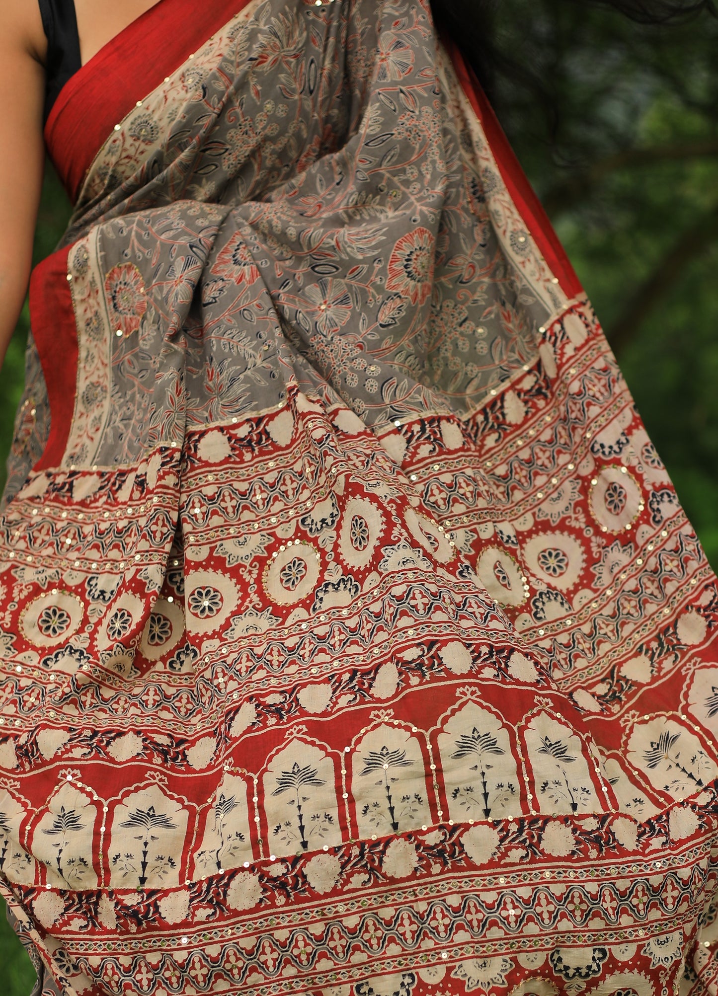 Noor Cotton Mulmul Hand Block Print Hand embroidered saree