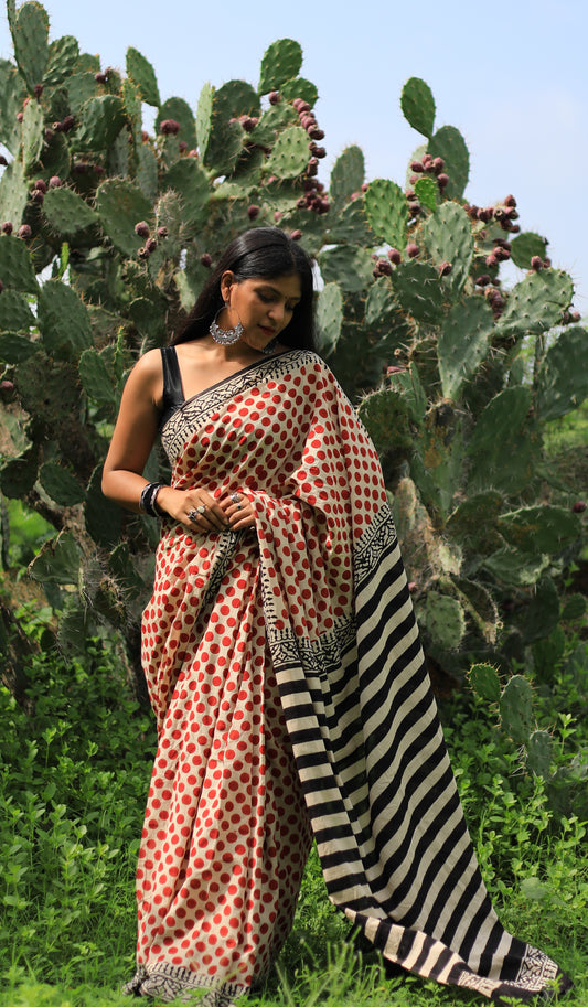 Bindiya Cotton Mulmul Hand Block Print saree