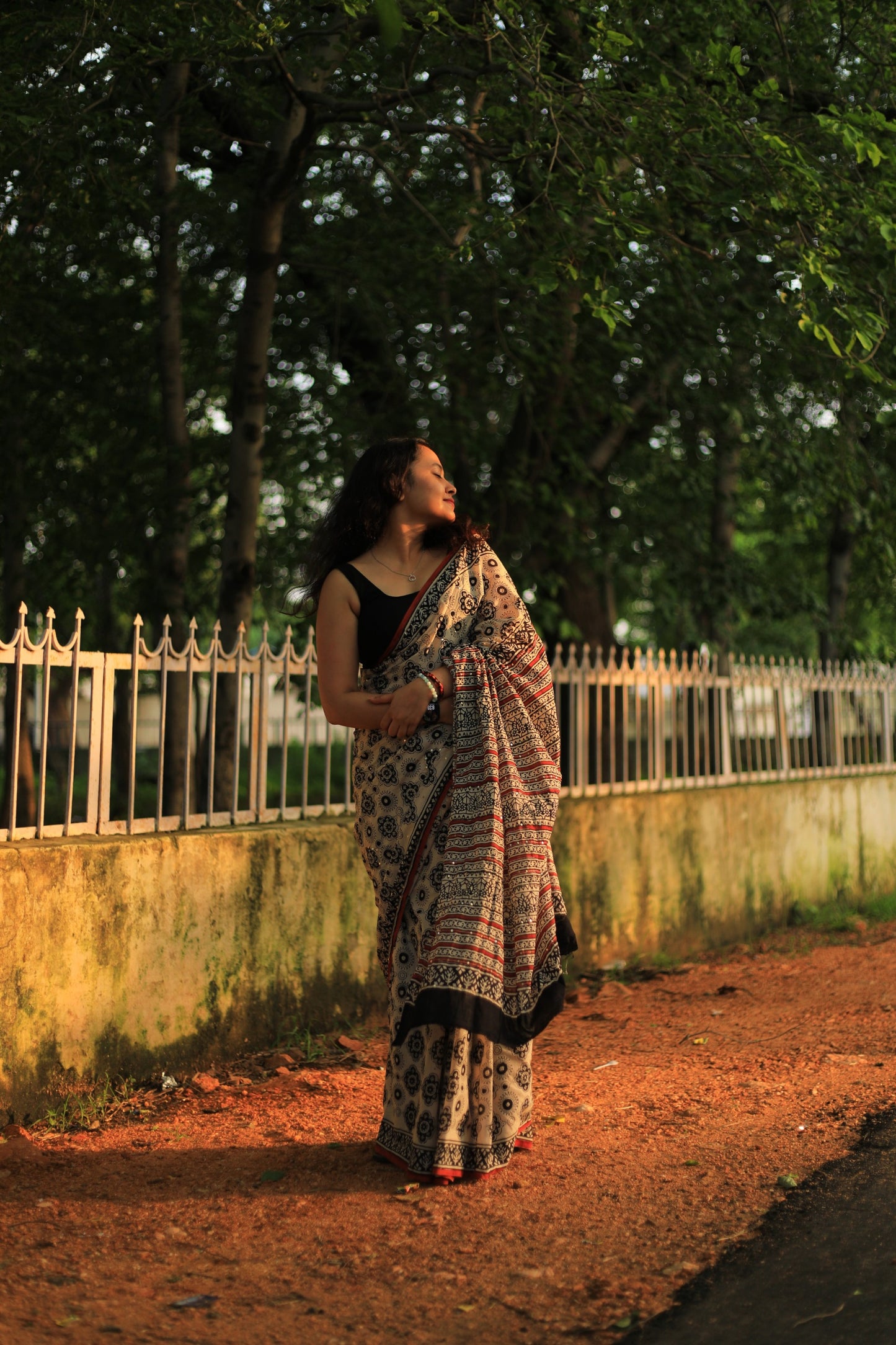 Aabha Cotton Mulmul Hand Block Print Hand embroidered saree