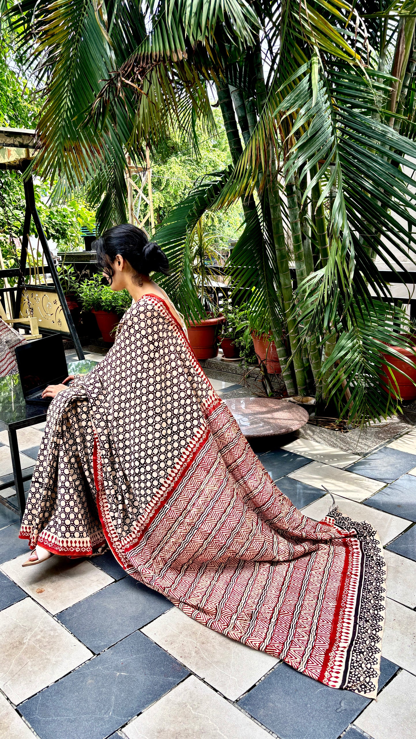 Ruhani Cotton Mulmul Hand Block Print Hand embroidered saree